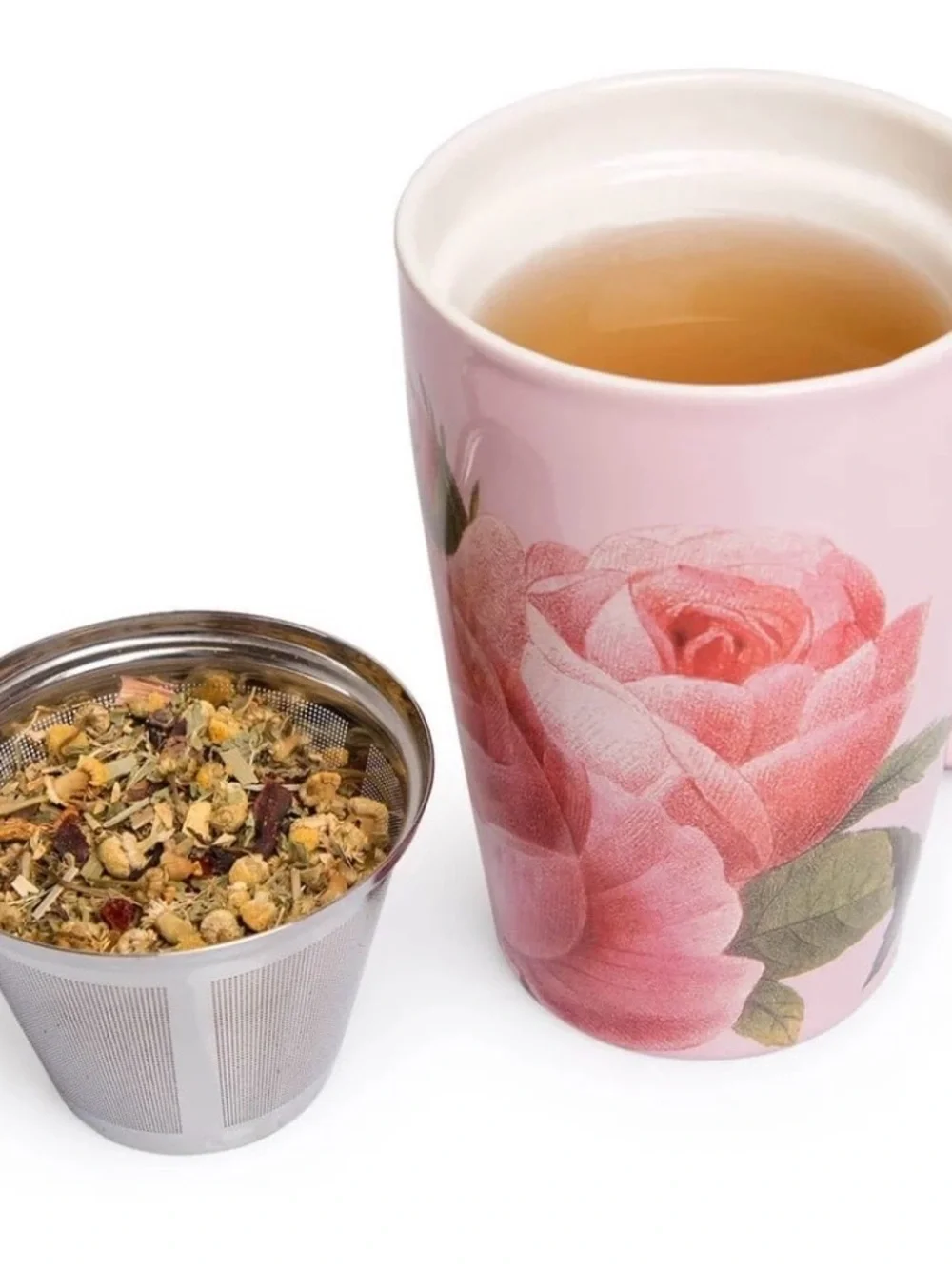 Tea Forté KATI Jardin Pink Roses Steeping Tea Cup Mug w/ Lid 12 oz